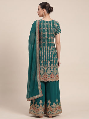 Rama Green Sequins Embroidered Georgette Semi Stitched Sharara Suit - Image 2