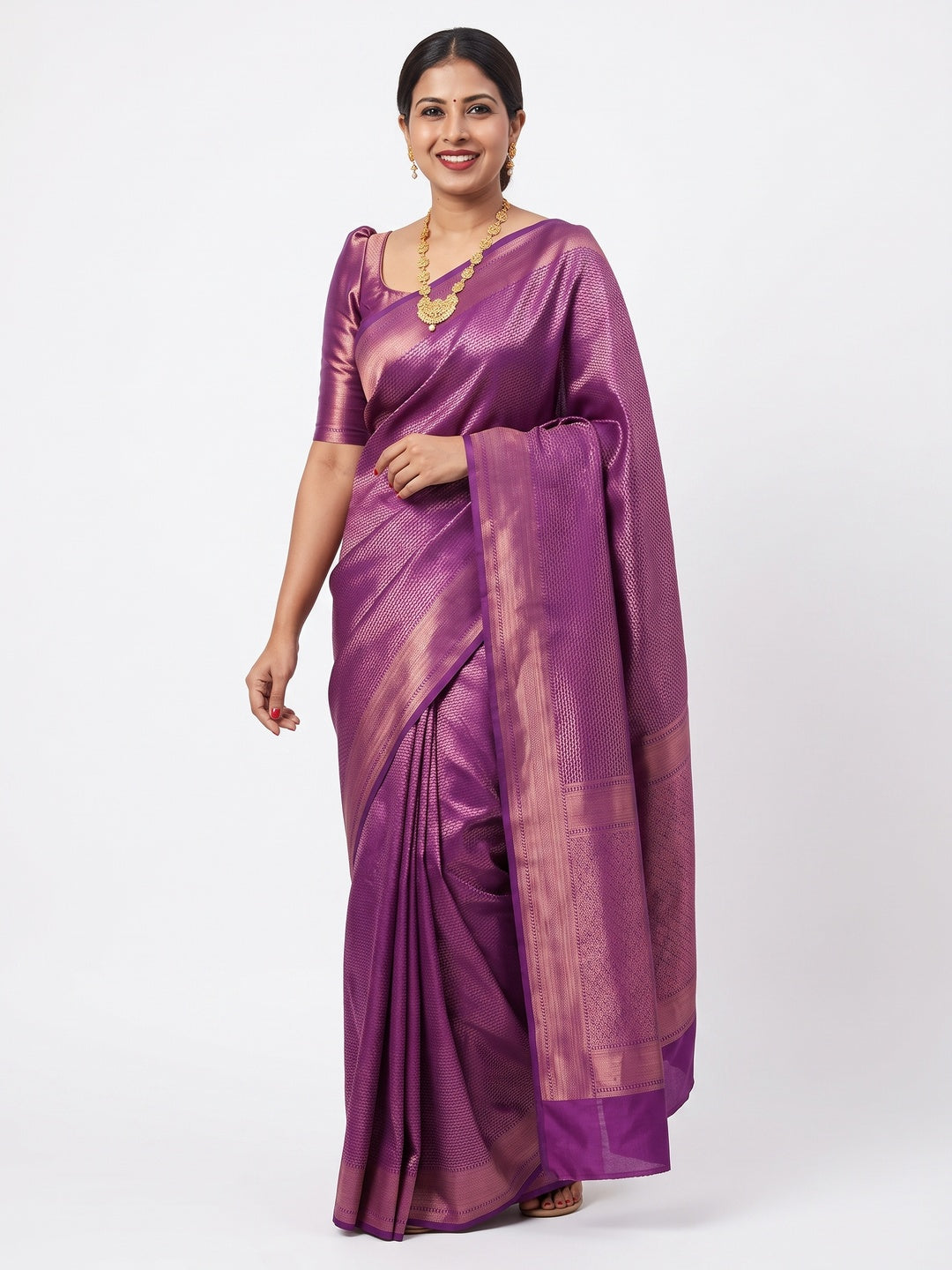 Elegant Purple Banarasi Silk Saree with Zari Work - Image 1