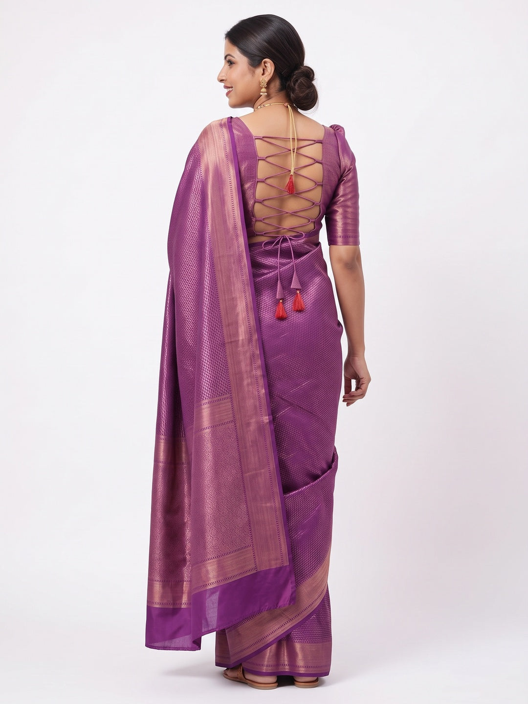 Elegant Purple Banarasi Silk Saree with Zari Work - Image 2