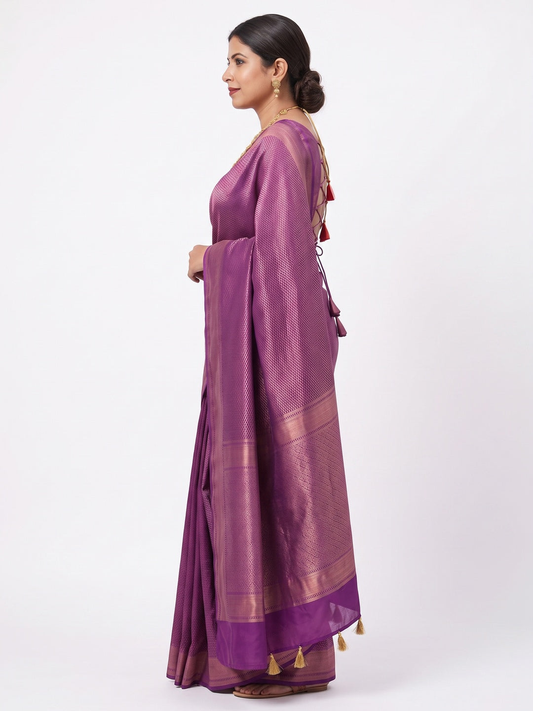 Elegant Purple Banarasi Silk Saree with Zari Work - Image 3