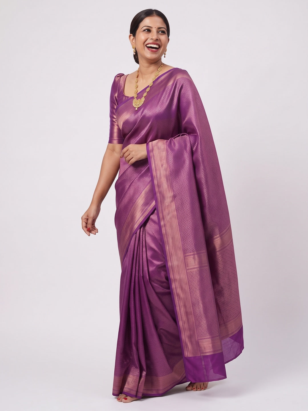 Elegant Purple Banarasi Silk Saree with Zari Work - Image 4
