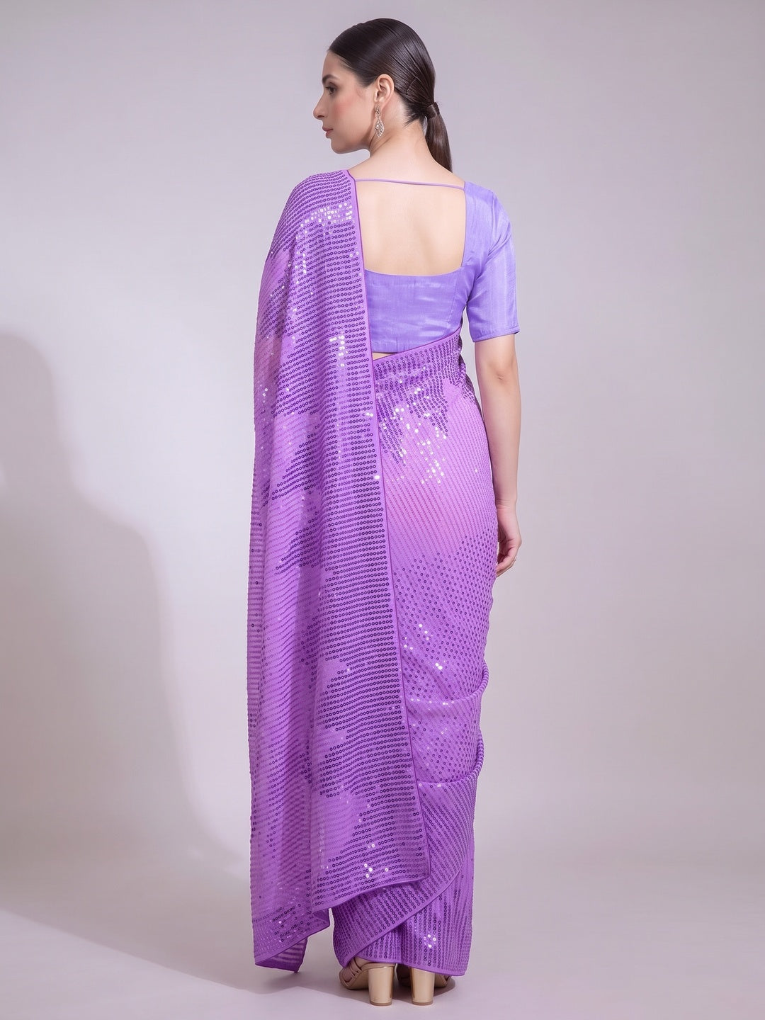 Purple Sequins Embroidered Georgette Saree - Image 2