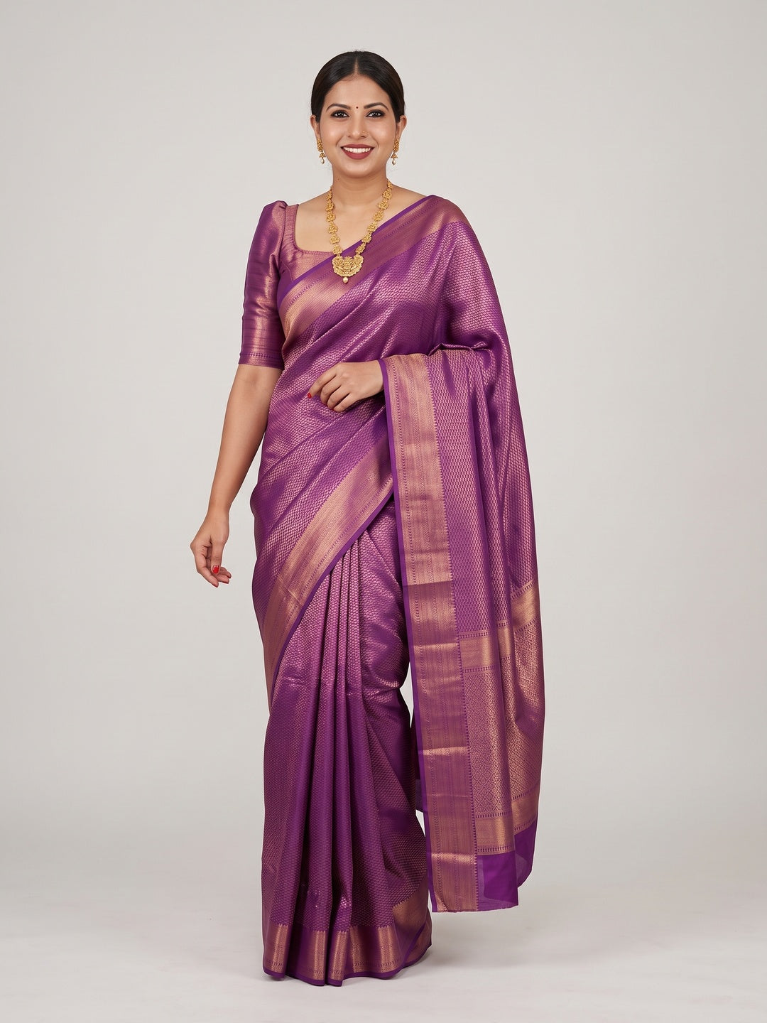 Elegant Purple Banarasi Silk Saree with Zari Work - Image 5