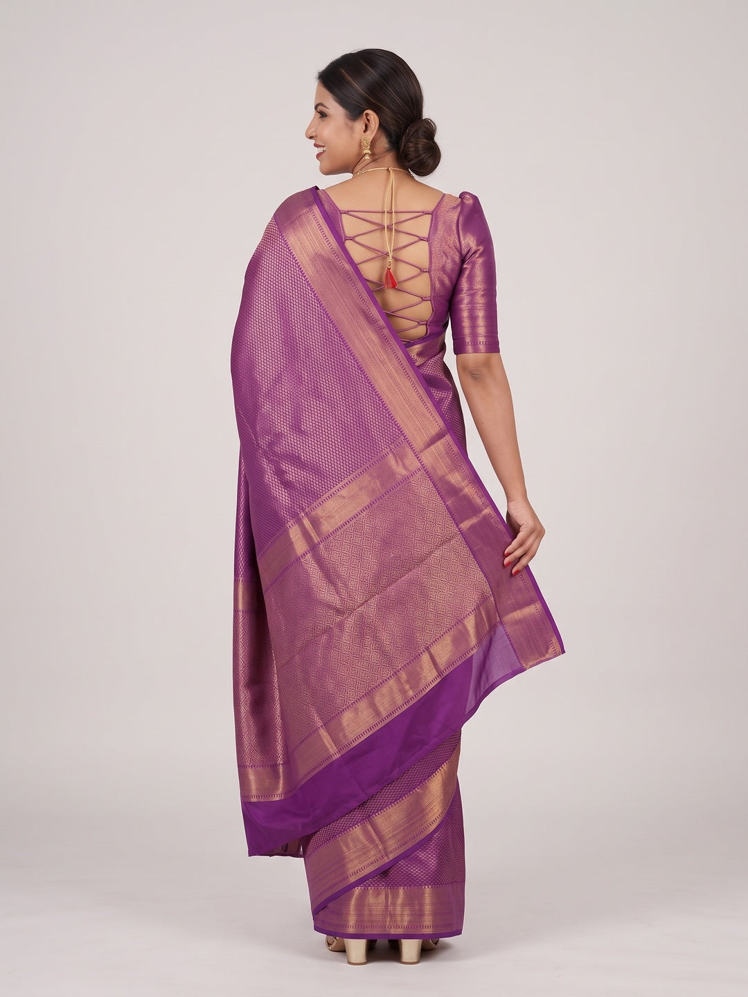 Elegant Purple Banarasi Silk Saree with Zari Work - Image 6