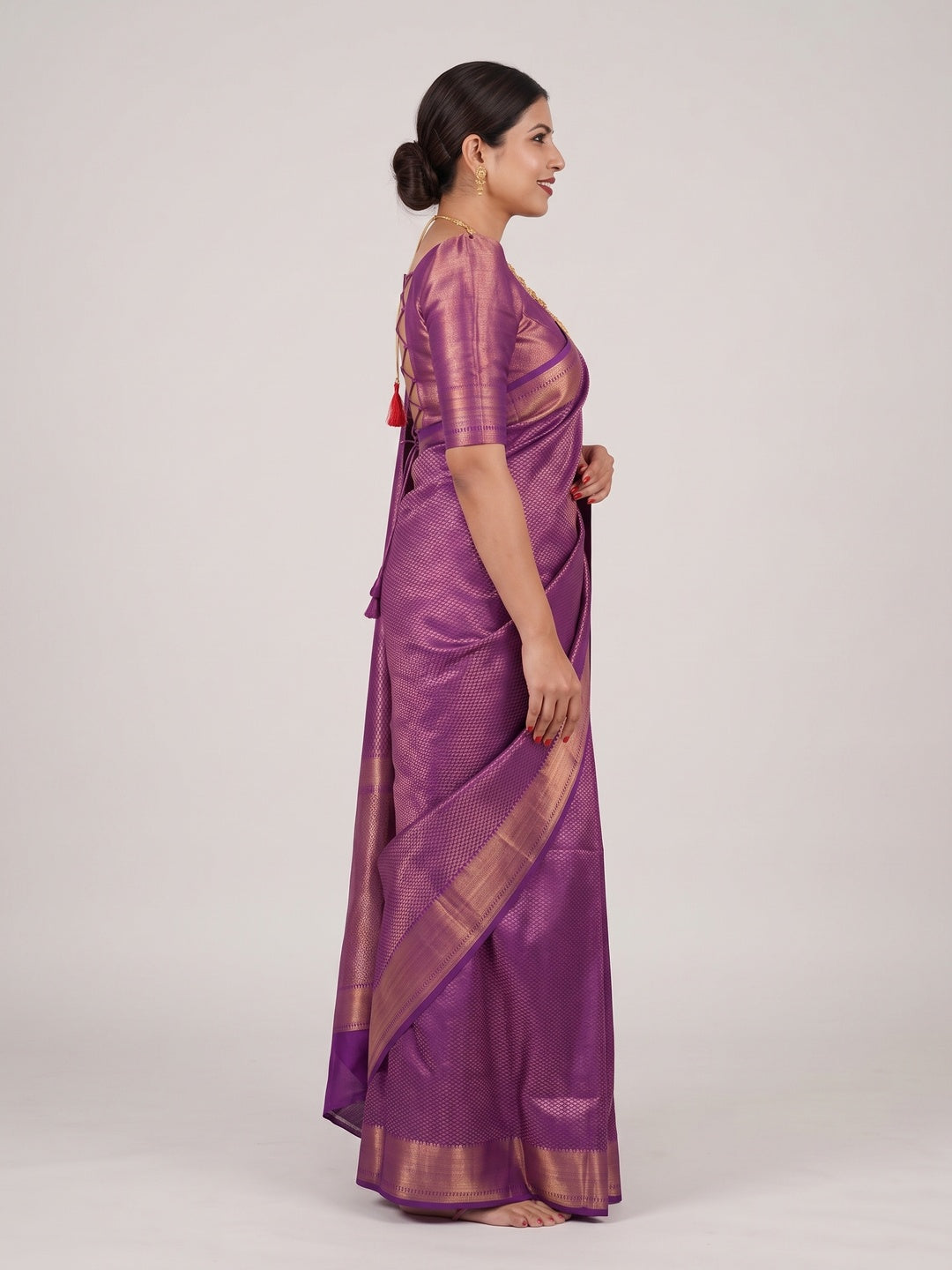 Elegant Purple Banarasi Silk Saree with Zari Work - Image 7