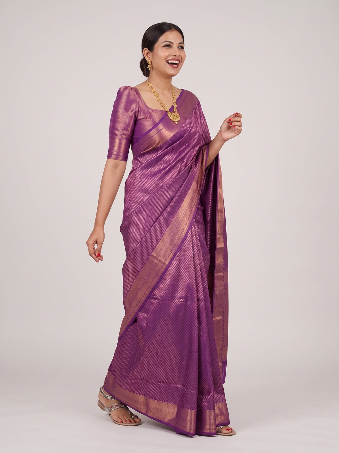 Elegant Purple Banarasi Silk Saree with Zari Work - Image 8