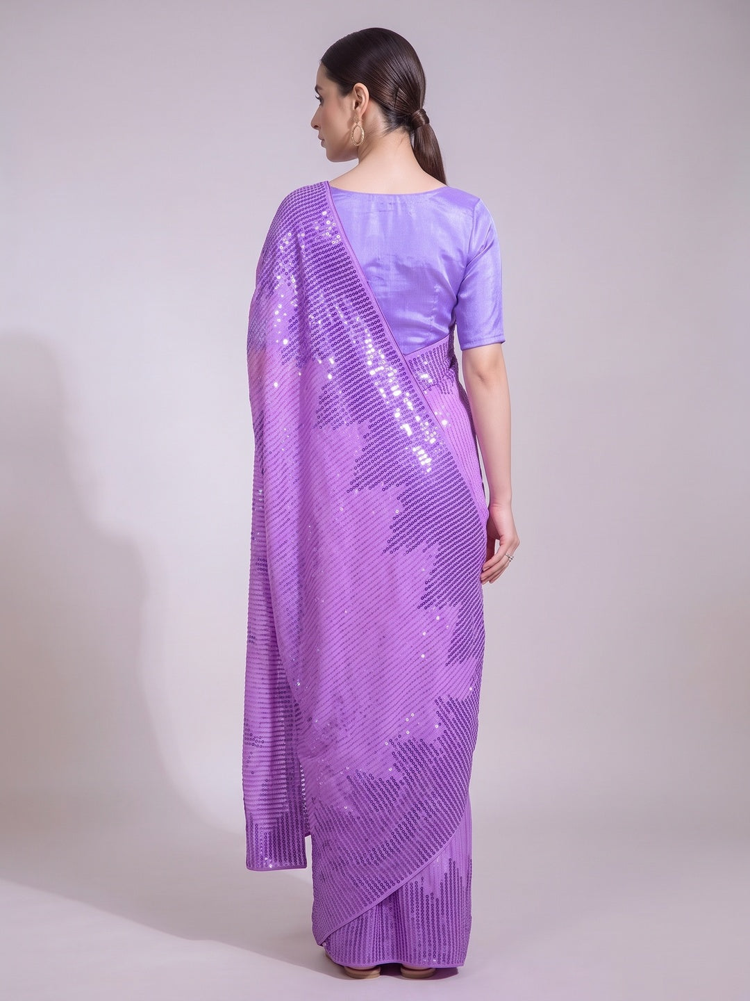 Purple Sequins Embroidered Georgette Saree - Image 1
