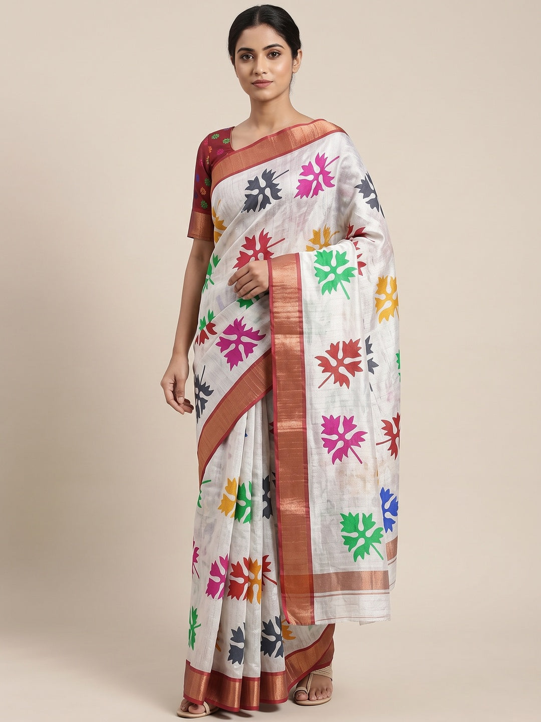 Peach Cotton Silk Saree Woven on Handloom with Elegant Abstract Patterns - Image 2