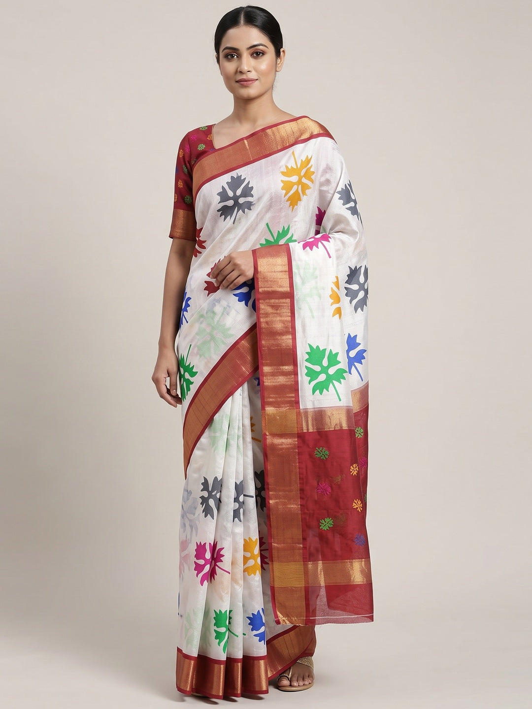 Peach Cotton Silk Saree Woven on Handloom with Elegant Abstract Patterns - Image 1