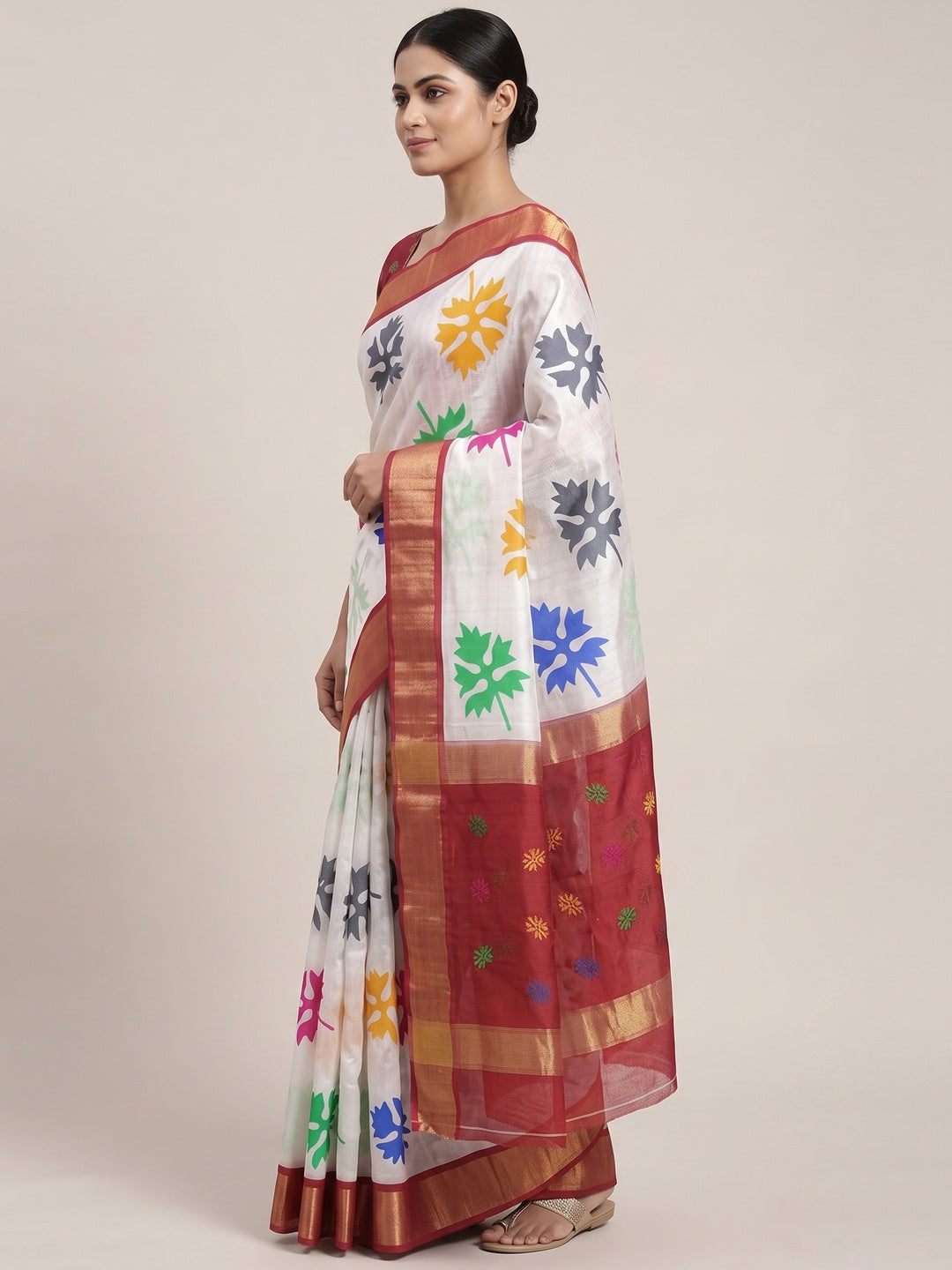 Peach Cotton Silk Saree Woven on Handloom with Elegant Abstract Patterns - Image 4