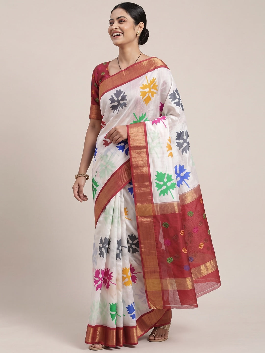 Peach Cotton Silk Saree Woven on Handloom with Elegant Abstract Patterns - Image 5