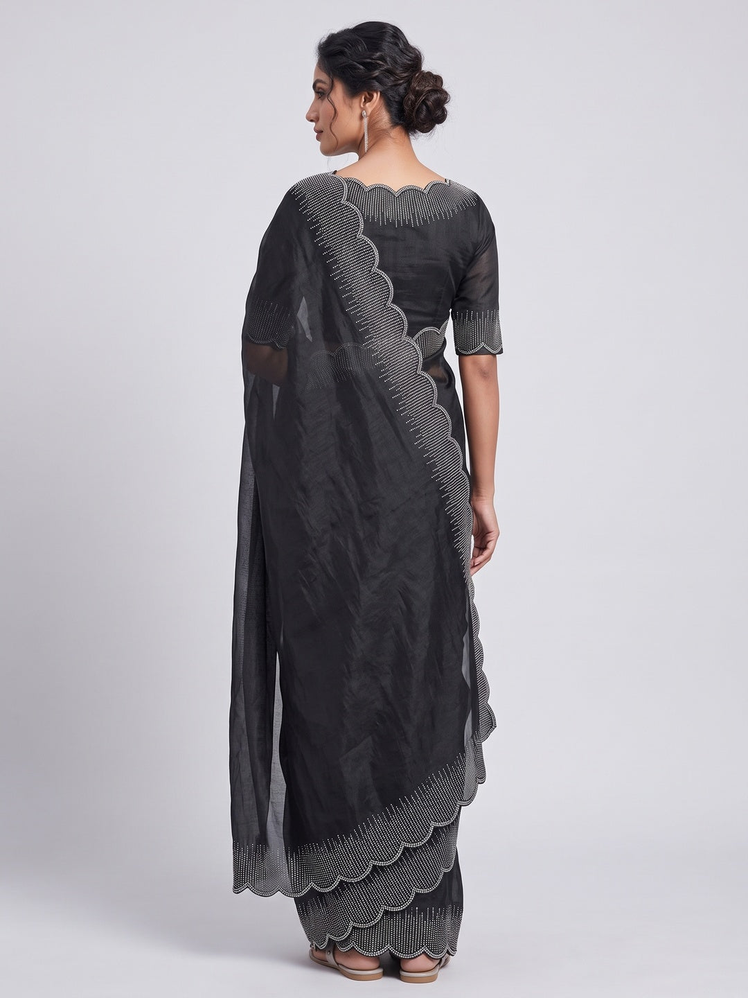 Black Swarovski Work Rangoli Silk Art Saree - Image 2