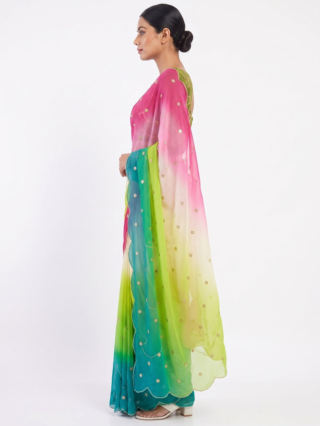 Multicolor Sequins Embroidered Georgette Saree - Image 2