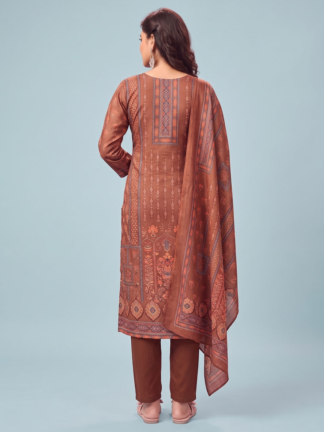 Rust Stylish Floral Printed Pashmina Dress Material for Graceful Winter Outfits - Image 2