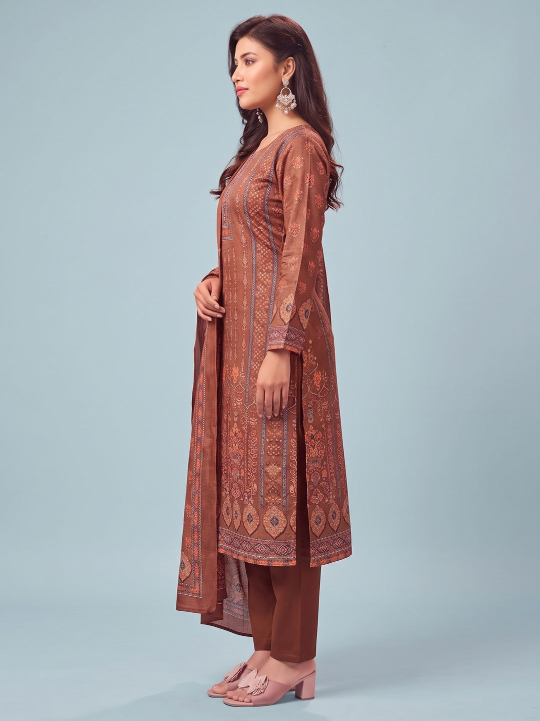Rust Stylish Floral Printed Pashmina Dress Material for Graceful Winter Outfits - Image 3