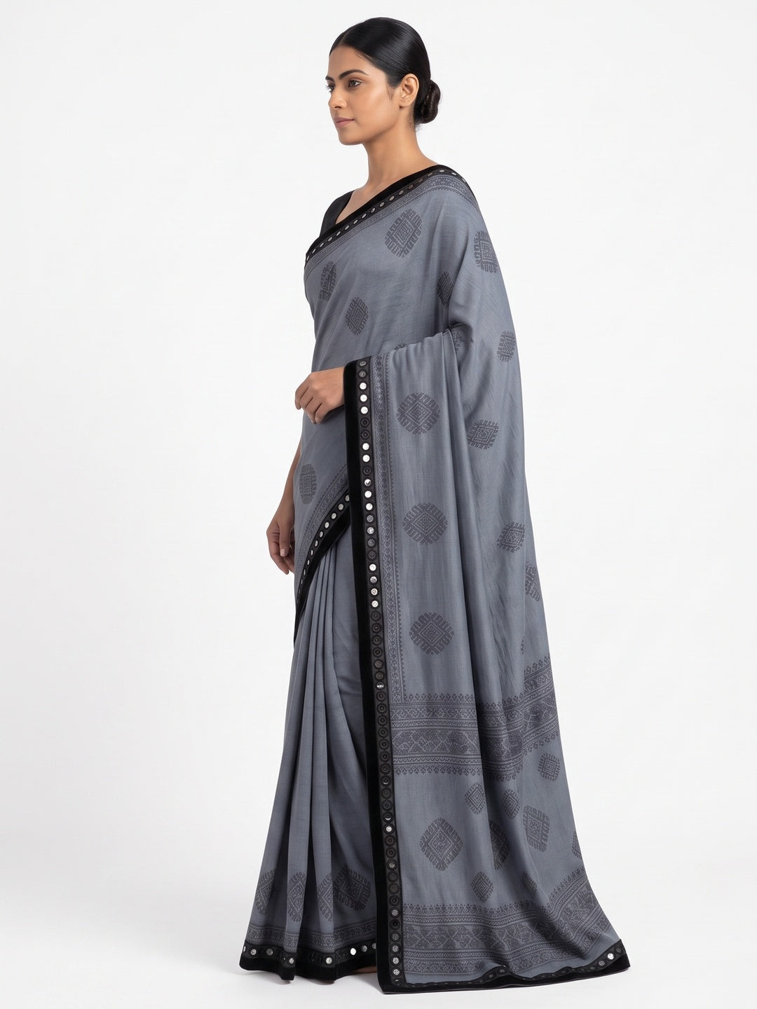 Blissful Grey Colored Festive Wear Woven Lycra Saree - Image 6