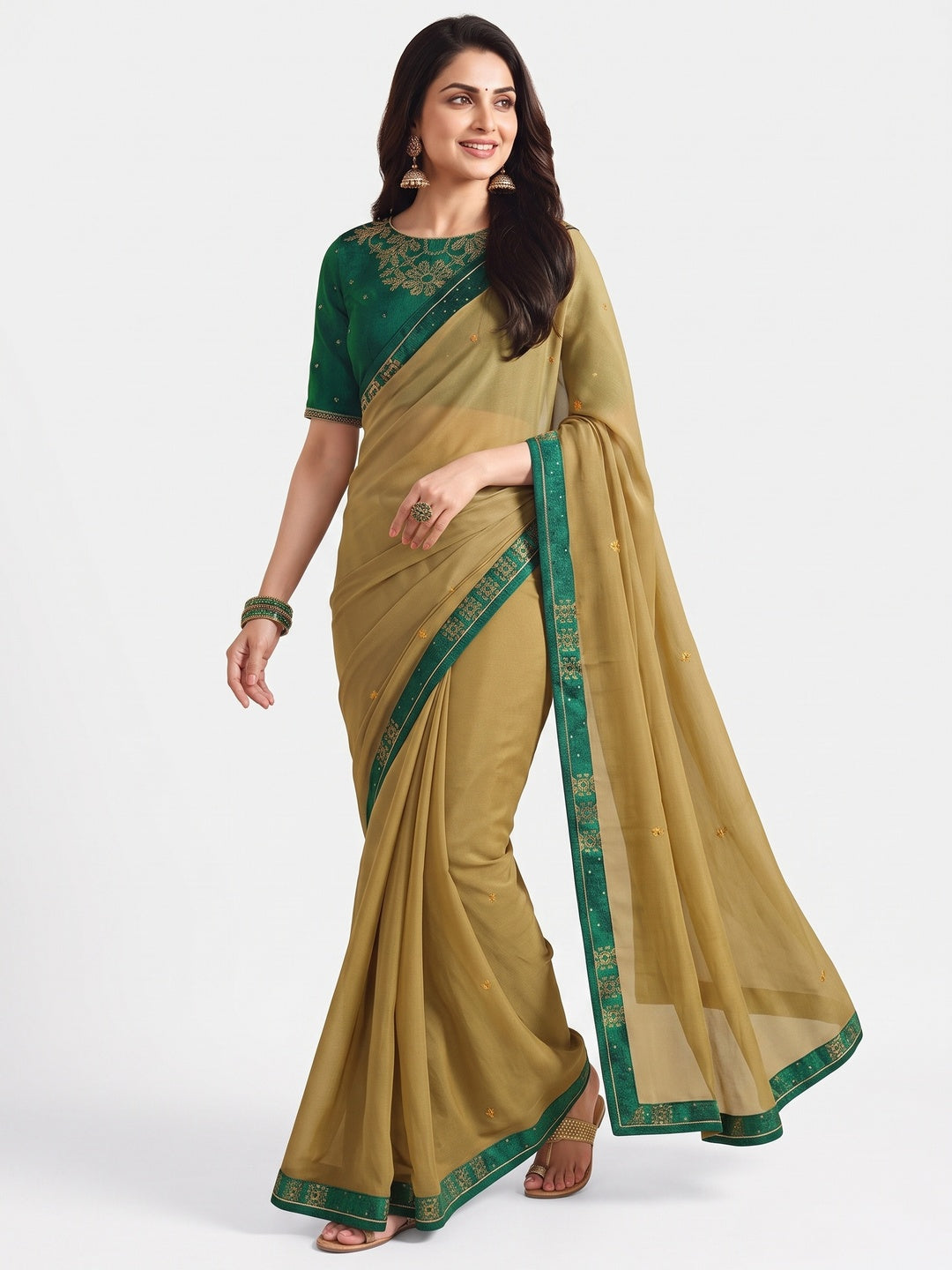 Mustard Swarovski Work Art Silk Saree - Image 5