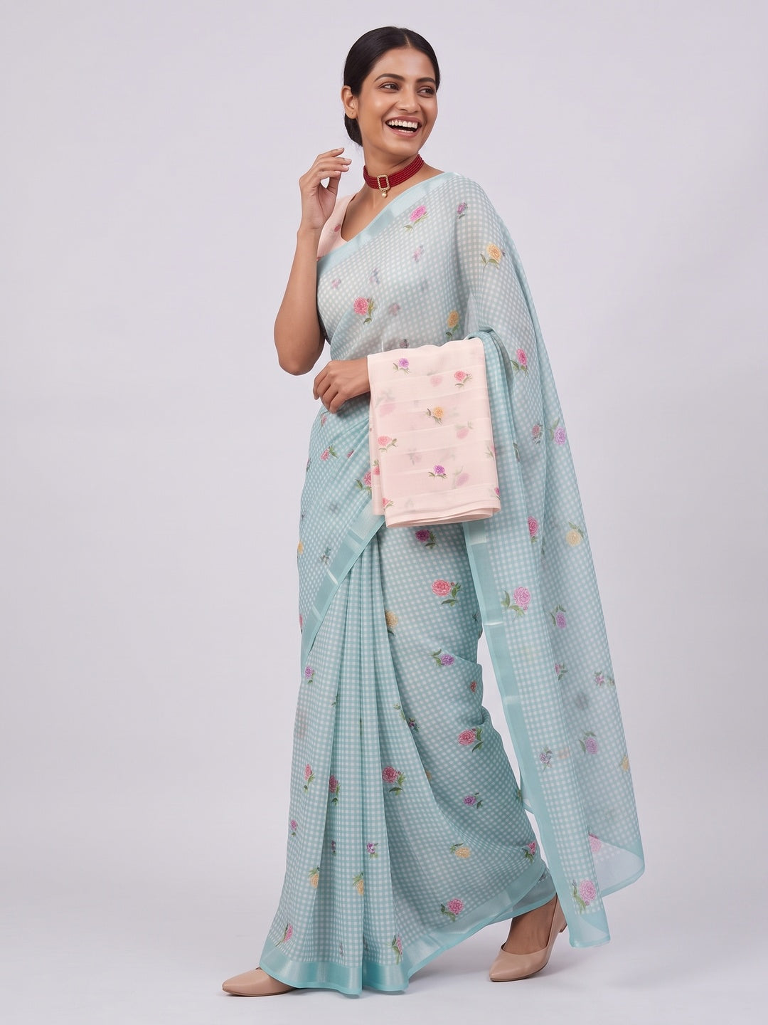 Elegant Sky Blue Floral Digital Printed Georgette Saree With Subtle Detailing - Image 4