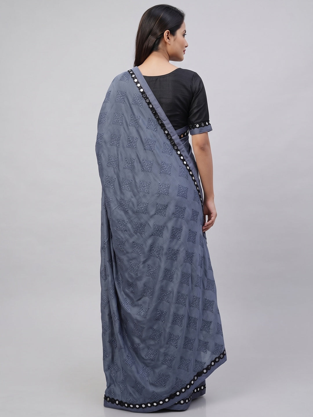 Blissful Grey Colored Festive Wear Woven Lycra Saree - Image 8
