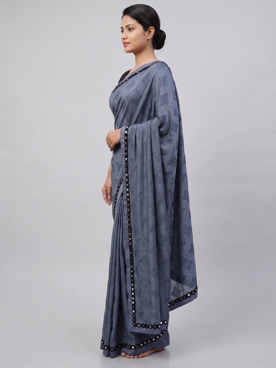 Blissful Grey Colored Festive Wear Woven Lycra Saree - Image 9