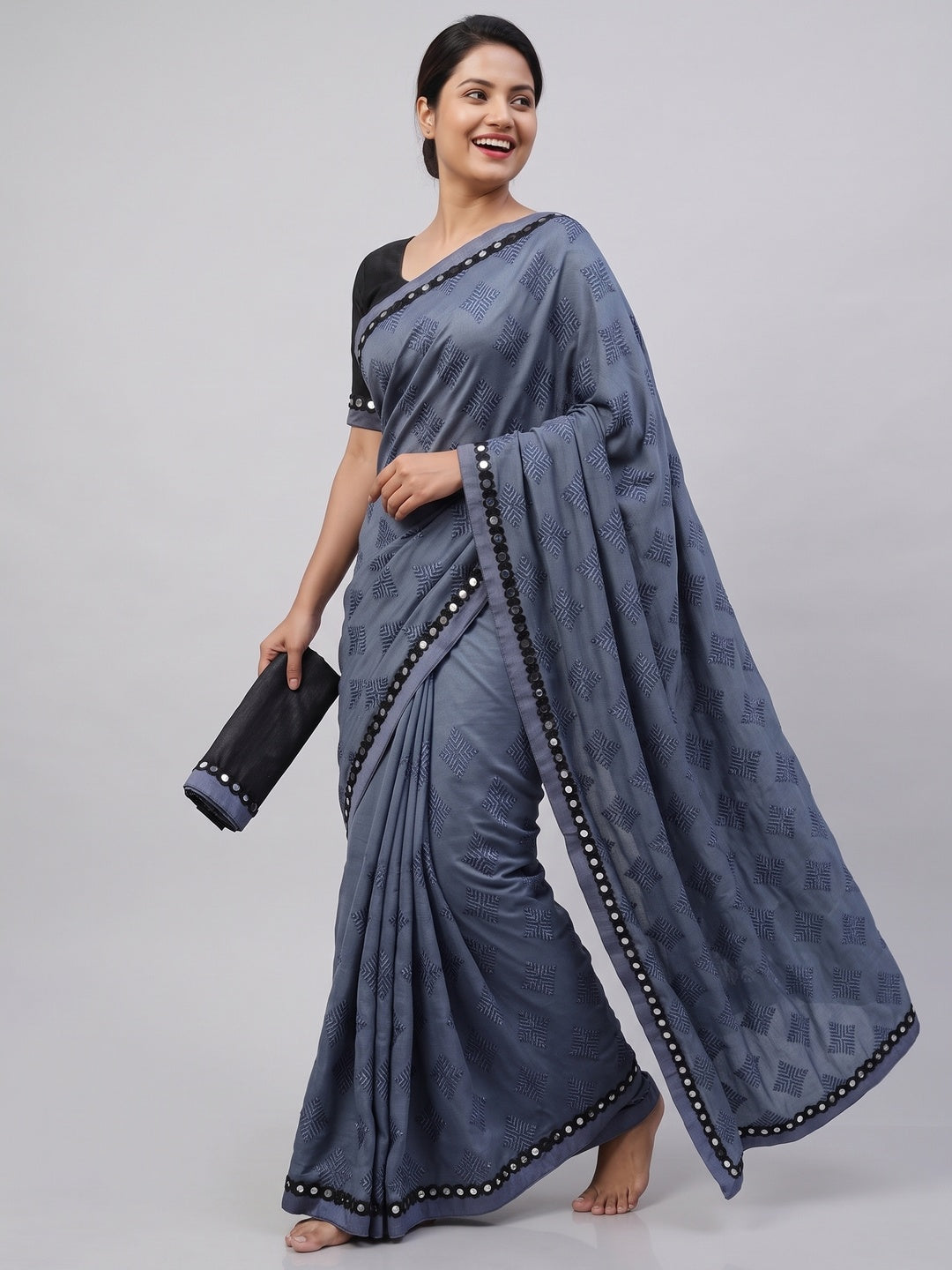 Blissful Grey Colored Festive Wear Woven Lycra Saree - Image 10
