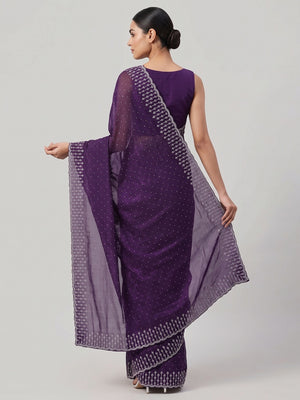 Purple Organza Embellished Saree Adorned with Sparkling Stone Work - Image 2