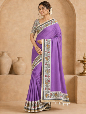 Peachmode Lavender Malai Cotton Fancy Digital Print Saree - Image 2
