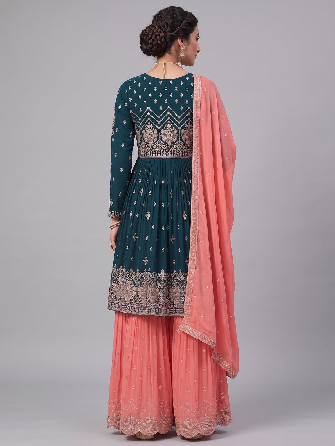 Rama Blue Floral Sequins Embroidered Georgette Sharara Suit - Image 2