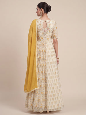 Cream Embroidered With Printed Georgette Semi Stitched Anarkali Suit - Image 2