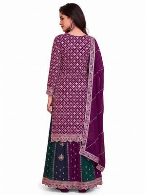 Purple Embroidered Chinon Semi Stitched Sharara Suit - Image 1