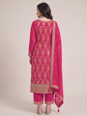 Pink Woven With Embroidered Jacquard Viscose Semi Stitched Salwar Suit - Image 2