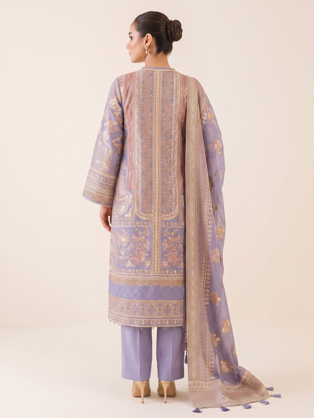 Lavender Floral Sequins Embroidery Georgette Semi Stitched Pakistani Suit - Image 2