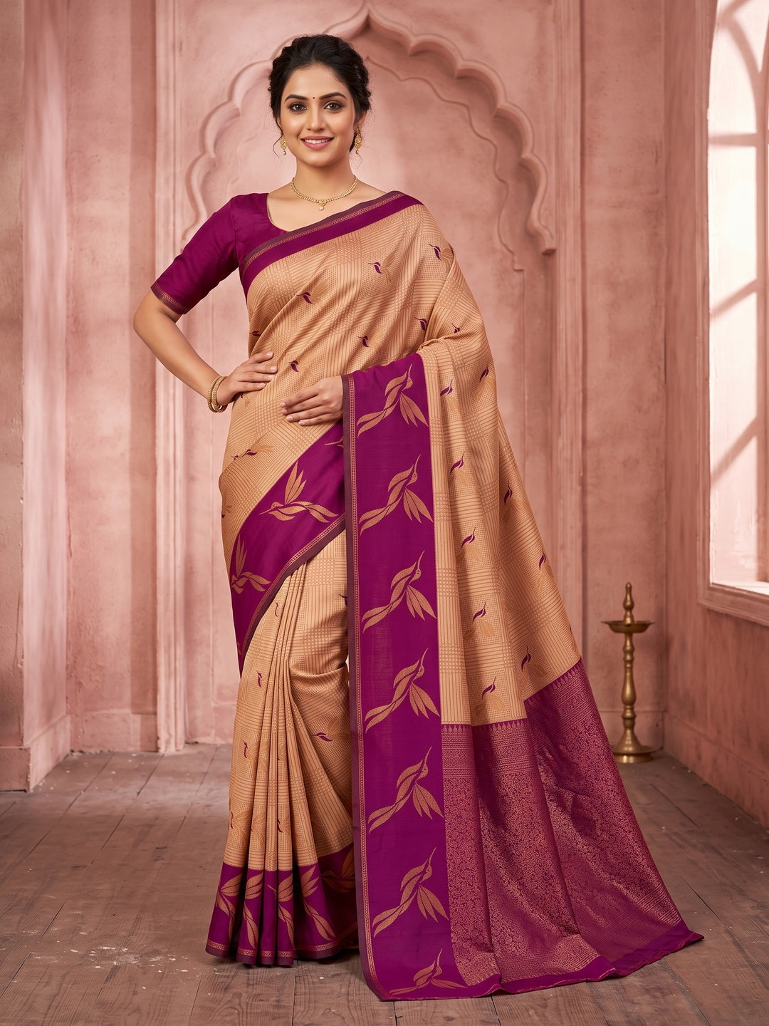Peachmode Magenta Banarasi Silk Zari Saree - Image 1