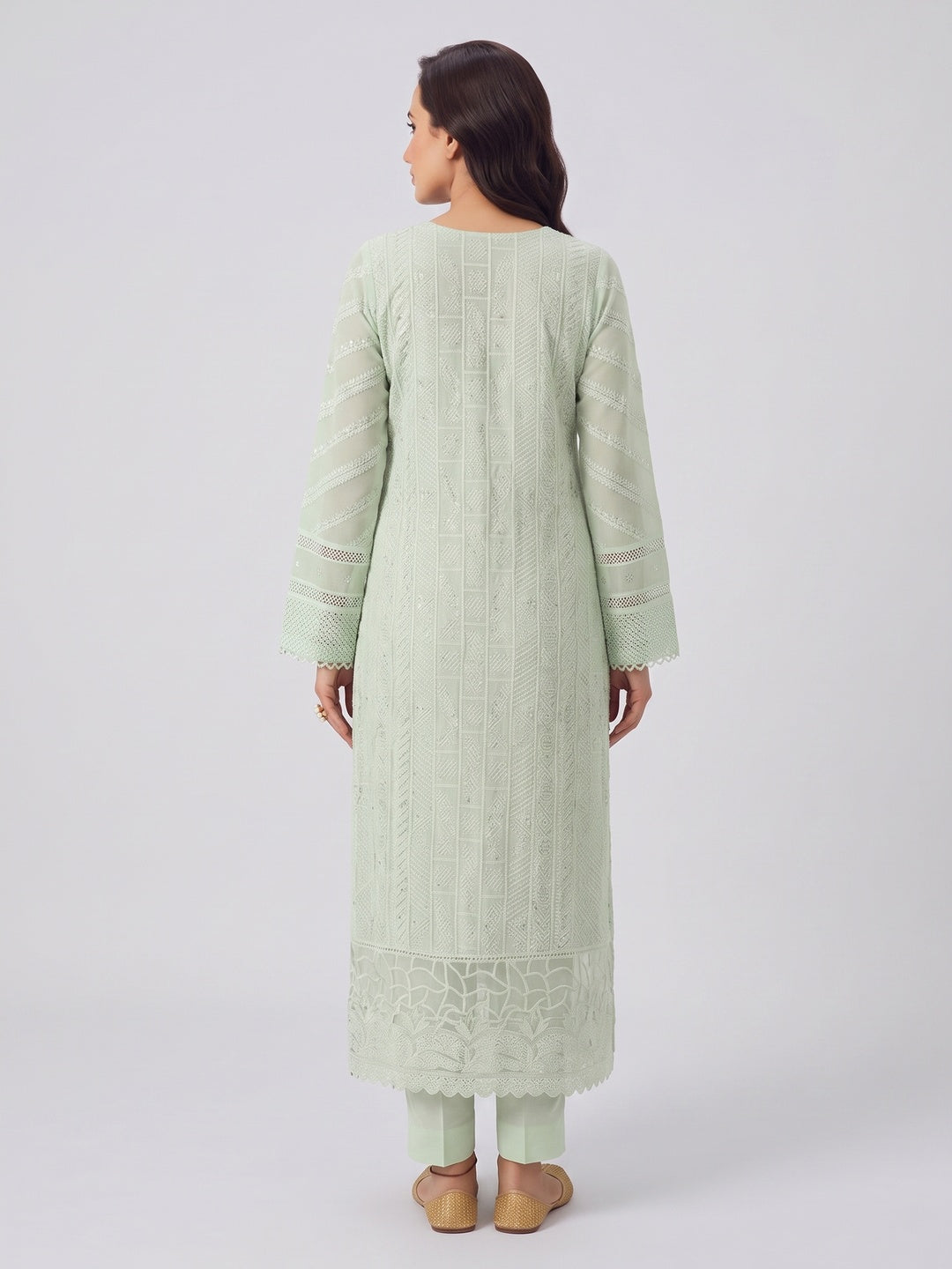 Green Embroidered Georgette Semi-Stitched Pakistani Suit - Image 2