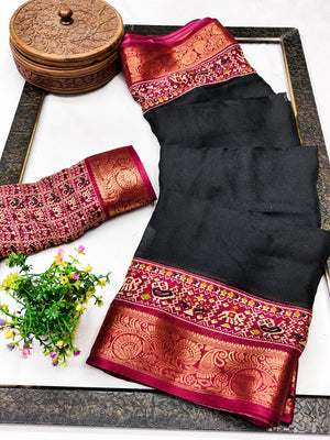 Peachmode Black Patola Border Art Silk Saree - Image 2