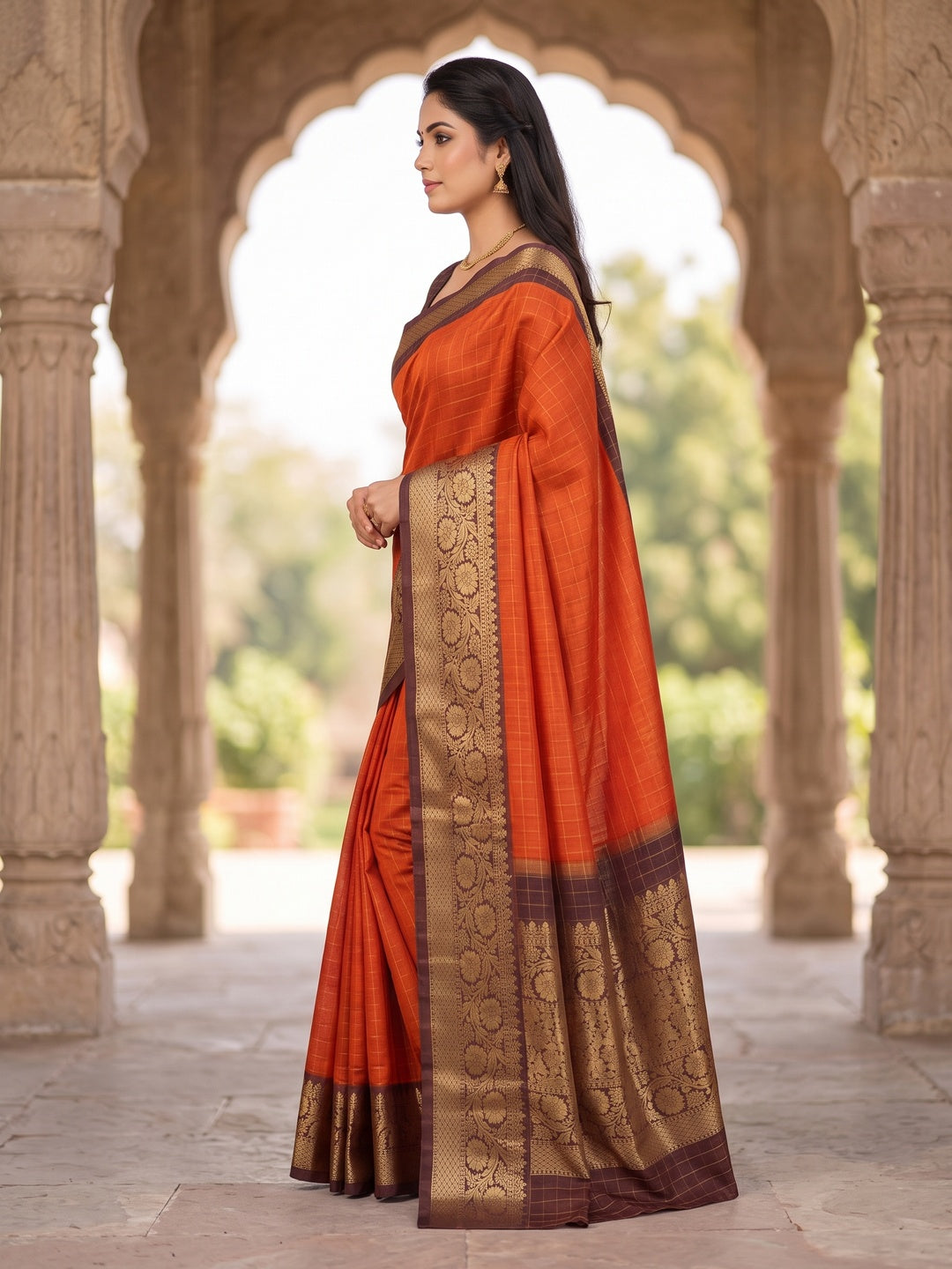 Peachmode Orange Contrast Border Art Silk Saree - Image 4