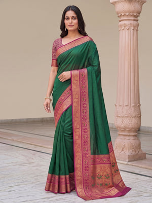 Peachmode Green Patola Border Art Silk Saree - Image 1
