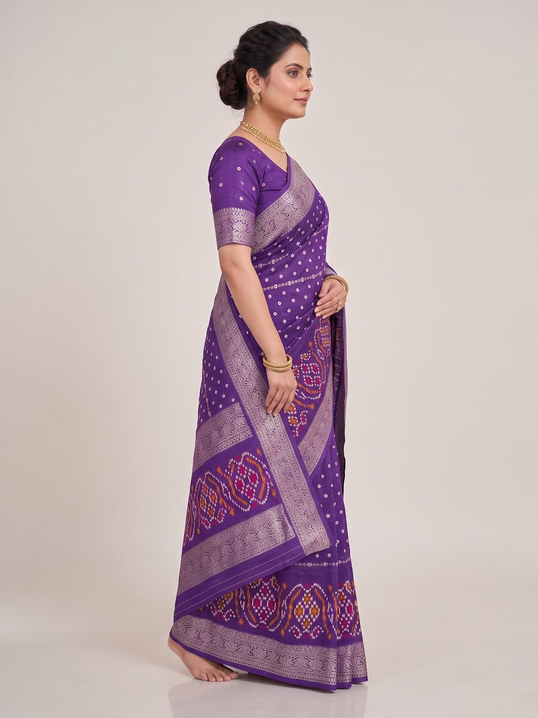 Peachmode Purple Bandhani Art Silk Saree - Image 6