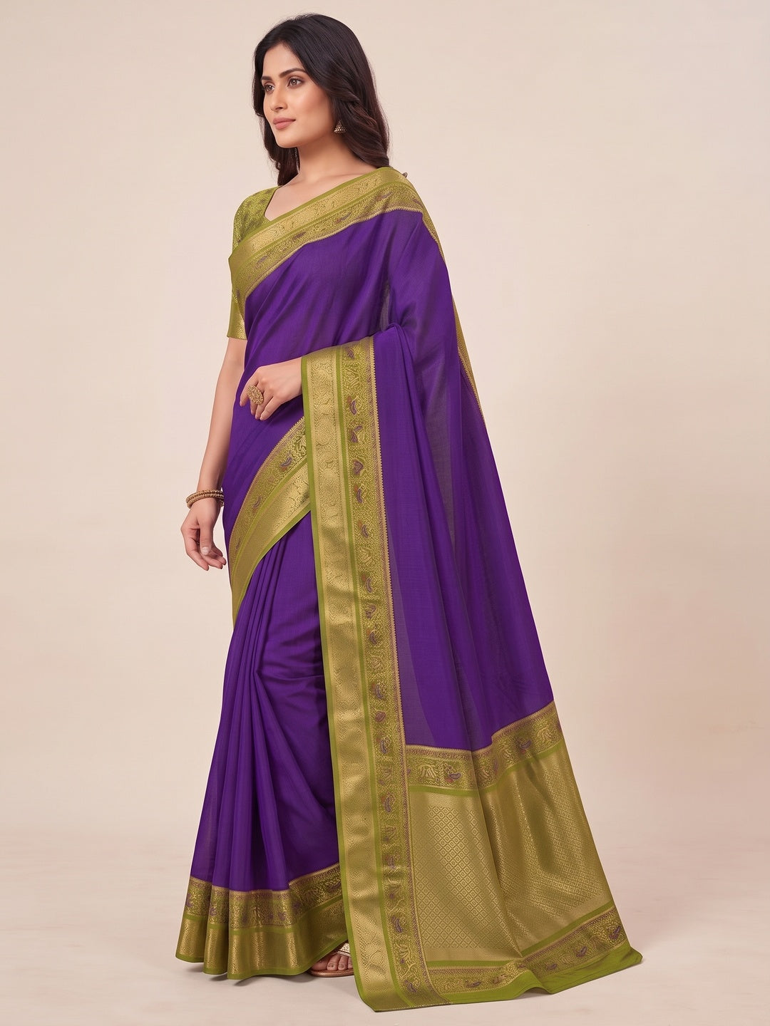 Peachmode Purple Patola Border Art Silk Saree - Image 4