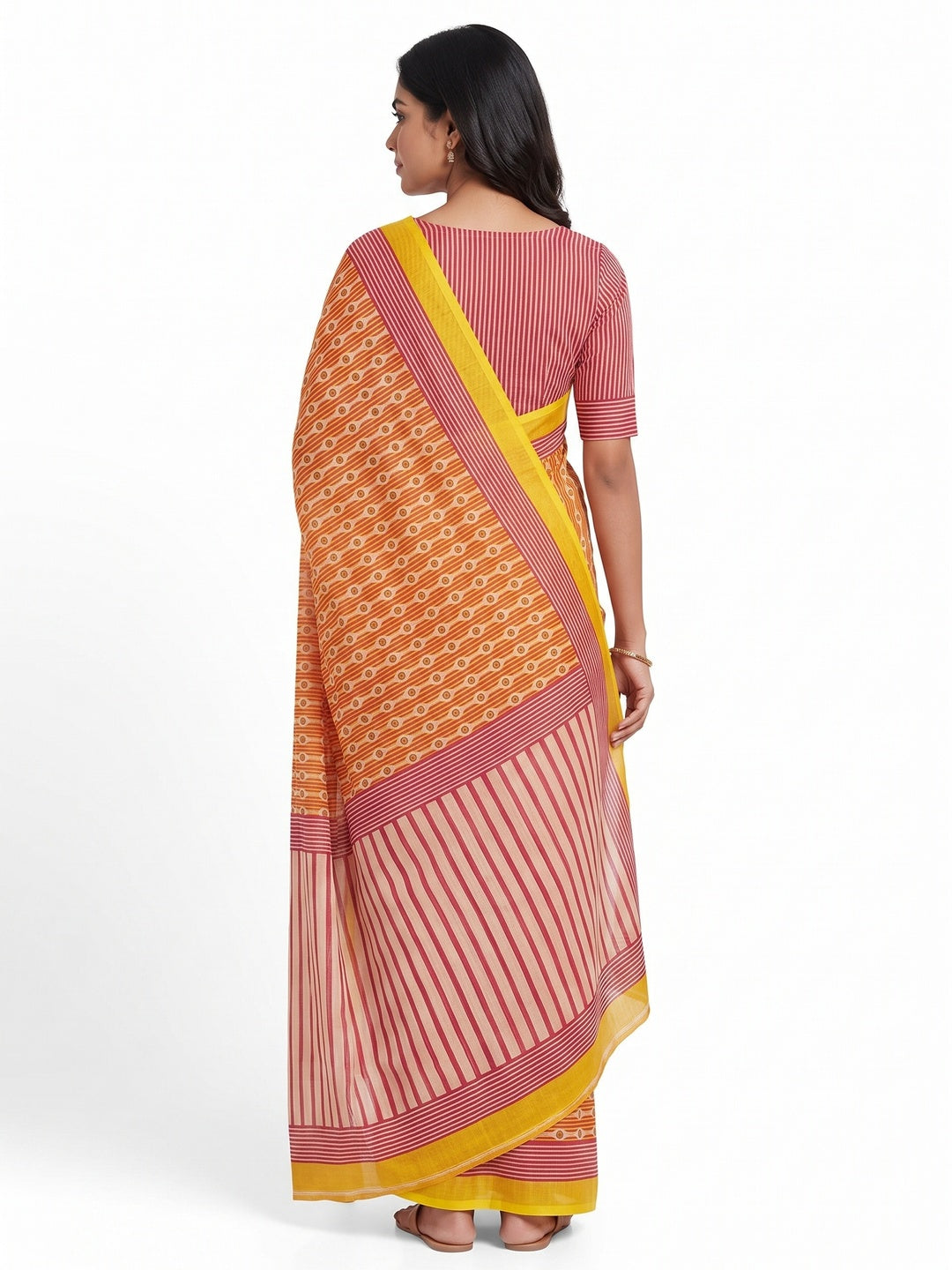 Multicolor Soft Linen Saree with Artistic Print Detailing - Image 2