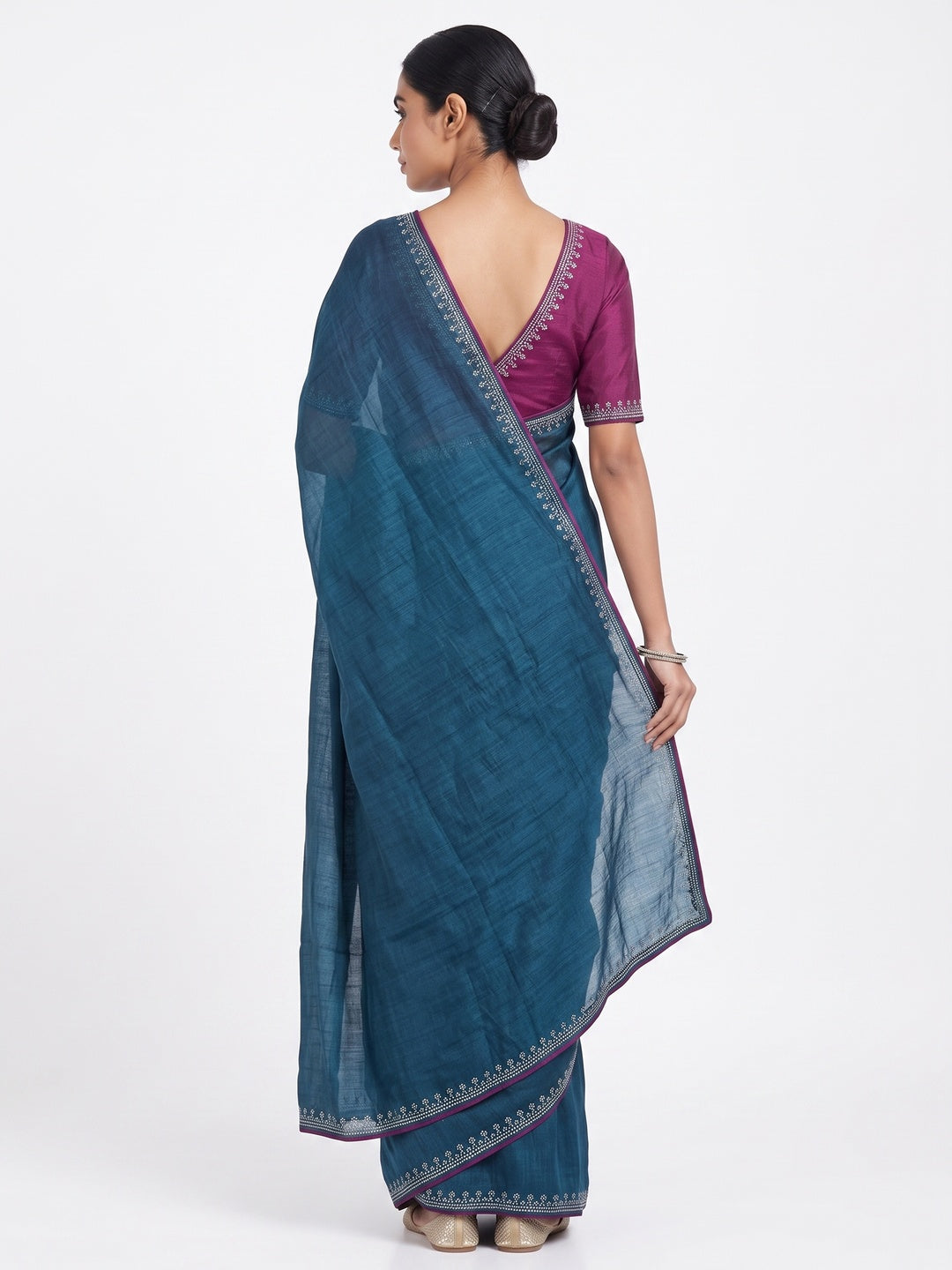 Teal Partywear Vichitra Silk Saree Featuring Exquisite Swarovski Stone Work - Image 2