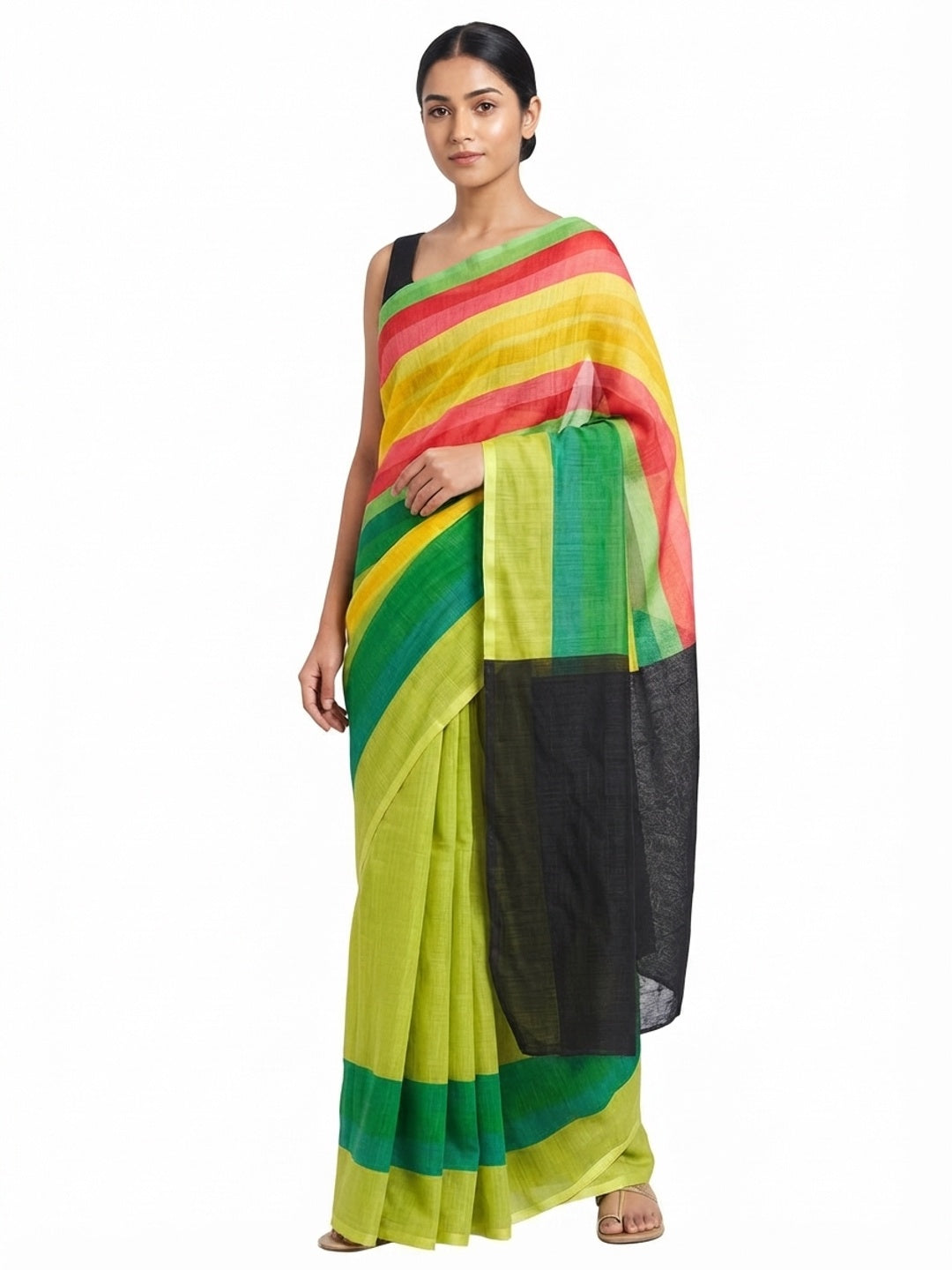 Soft & Comfortable Green Linen Saree with Modern Printed Styling - Image 5