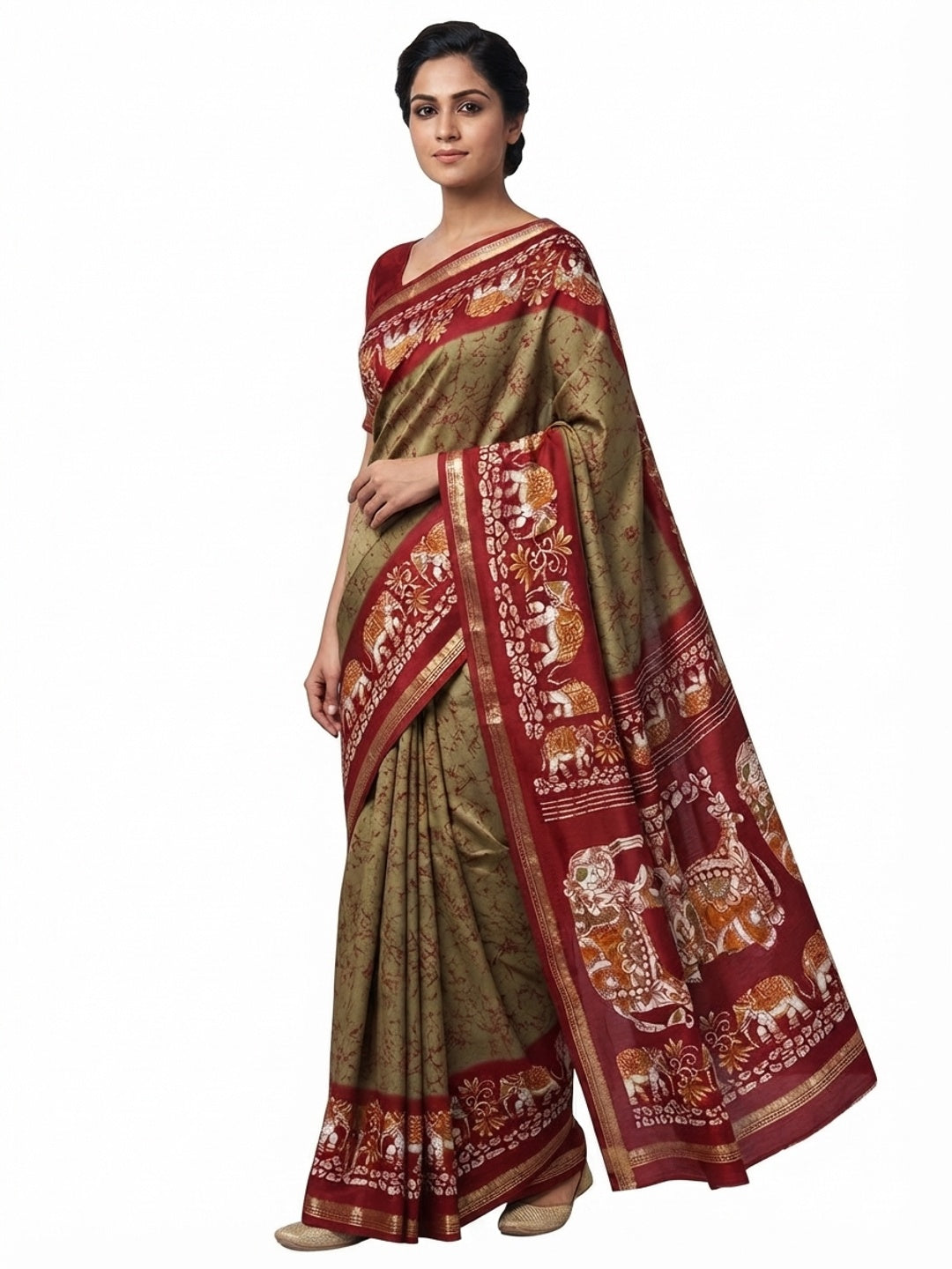 Beige Dola Silk Saree With Abstract Patterns And Kalamkari Pallu Art - Image 2