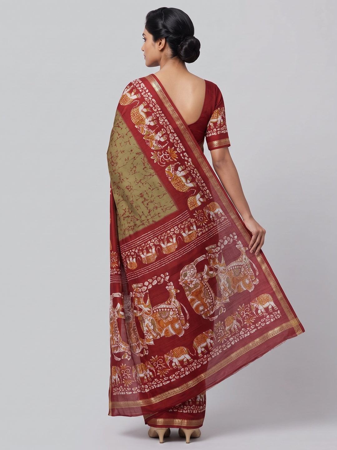 Beige Dola Silk Saree With Abstract Patterns And Kalamkari Pallu Art - Image 3