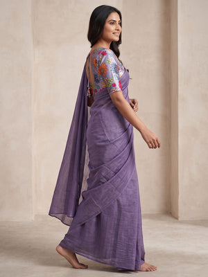 Purple Solid Crepe Crush Saree - Image 1