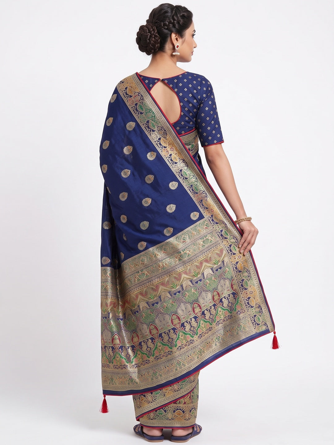 Blue Luxury Pure Silk Saree Crafted With Floral Meenakari Foil Print & Trendy Tassel Pallu - Image 2