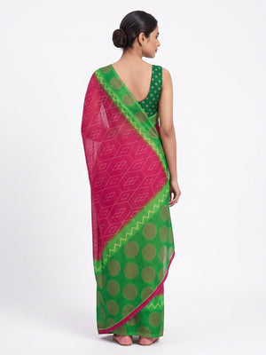 Pink Geometric Printed Chiffon Saree - Image 2