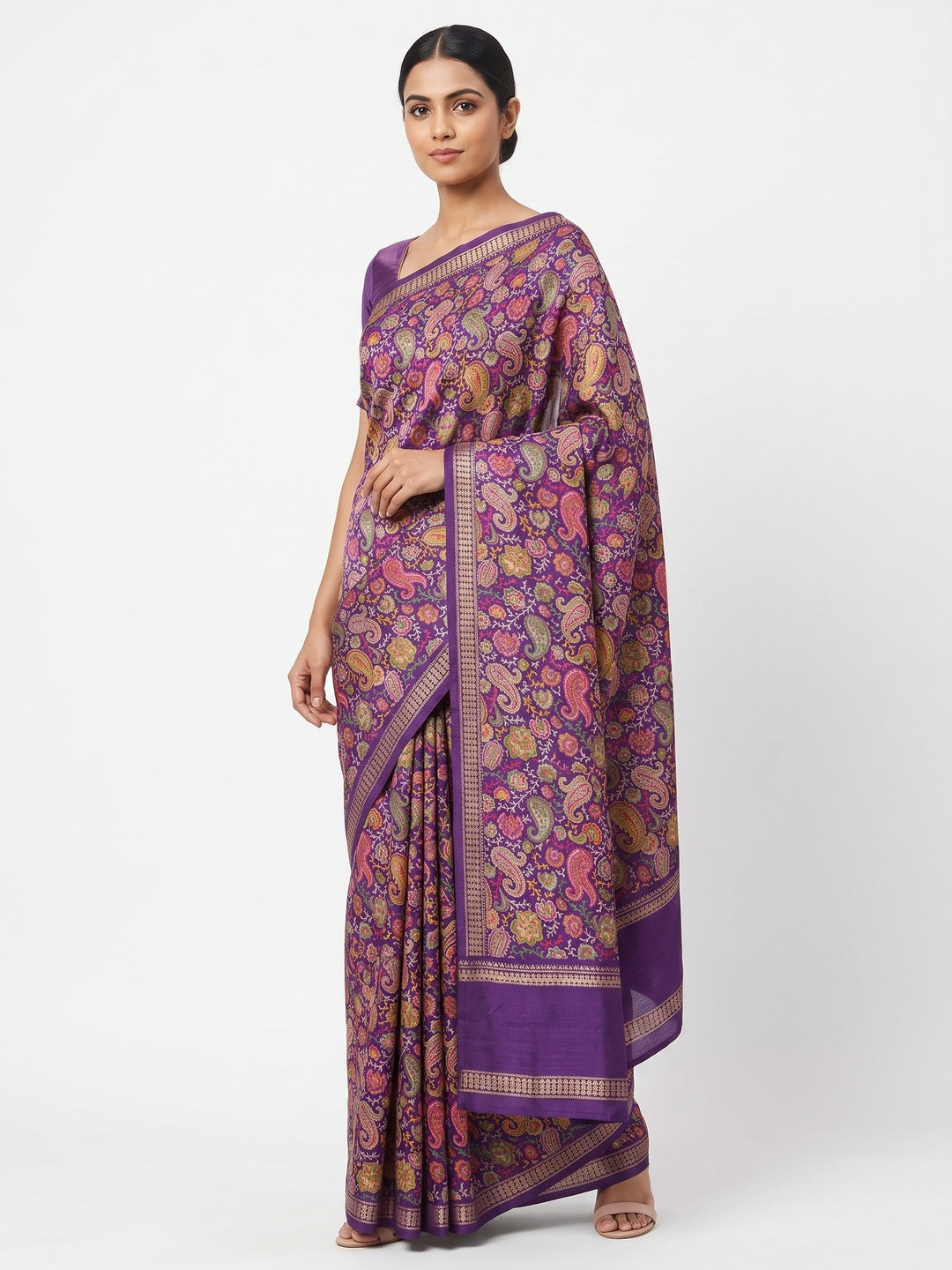 Gorgeous Purple Soft Silk Blend Saree Featuring Classic Paisley Prints for Elegant Occasions - Image 1