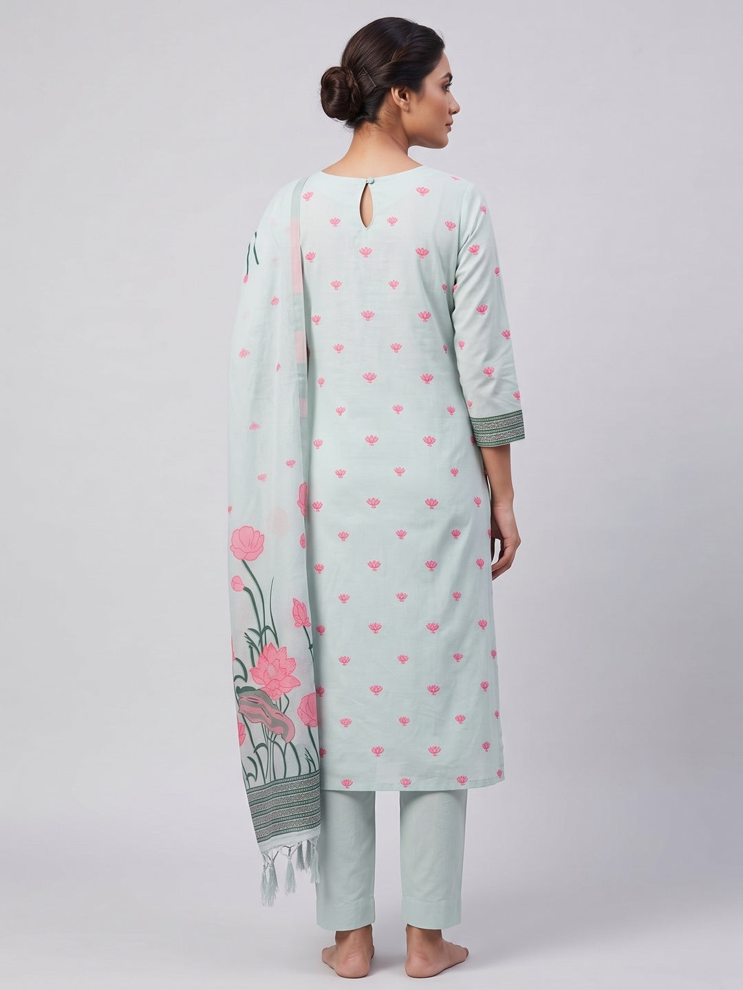 Grey Ethnic Dress Material Showcasing Handloom Style Floral Zari Weaving - Image 2