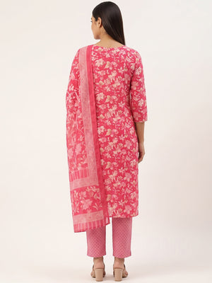 Chic Pink Floral Motif Printed Dress Material for Effortless Elegance - Image 2